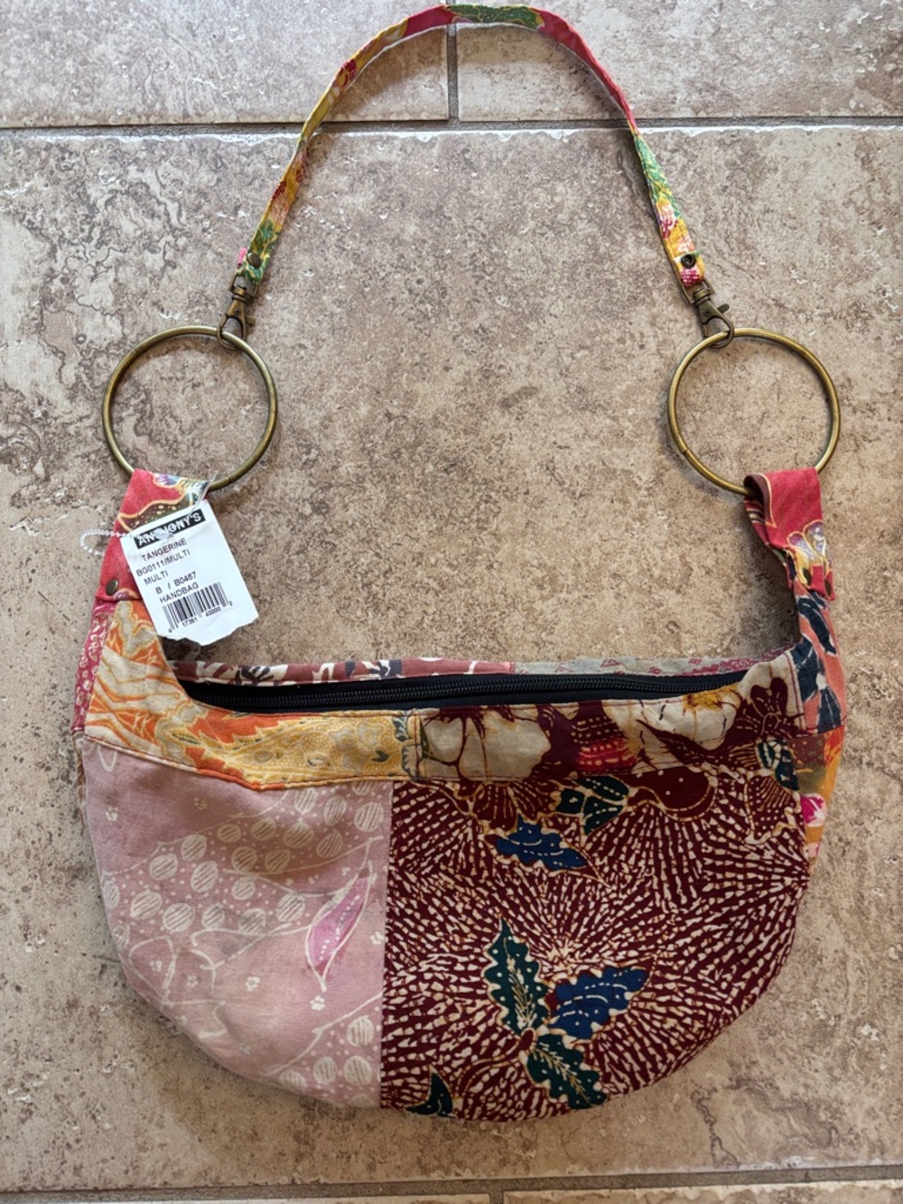 Patchwork Floral Crescent Shoulder Bag - Multicolor
